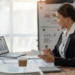 Small business owner is busy doing her taxes.