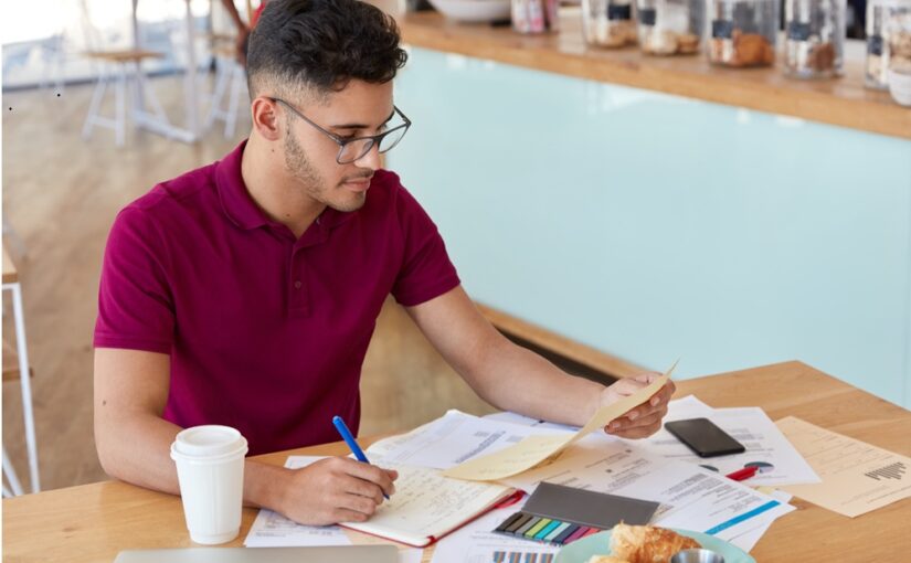 A small business owner doing accounting.