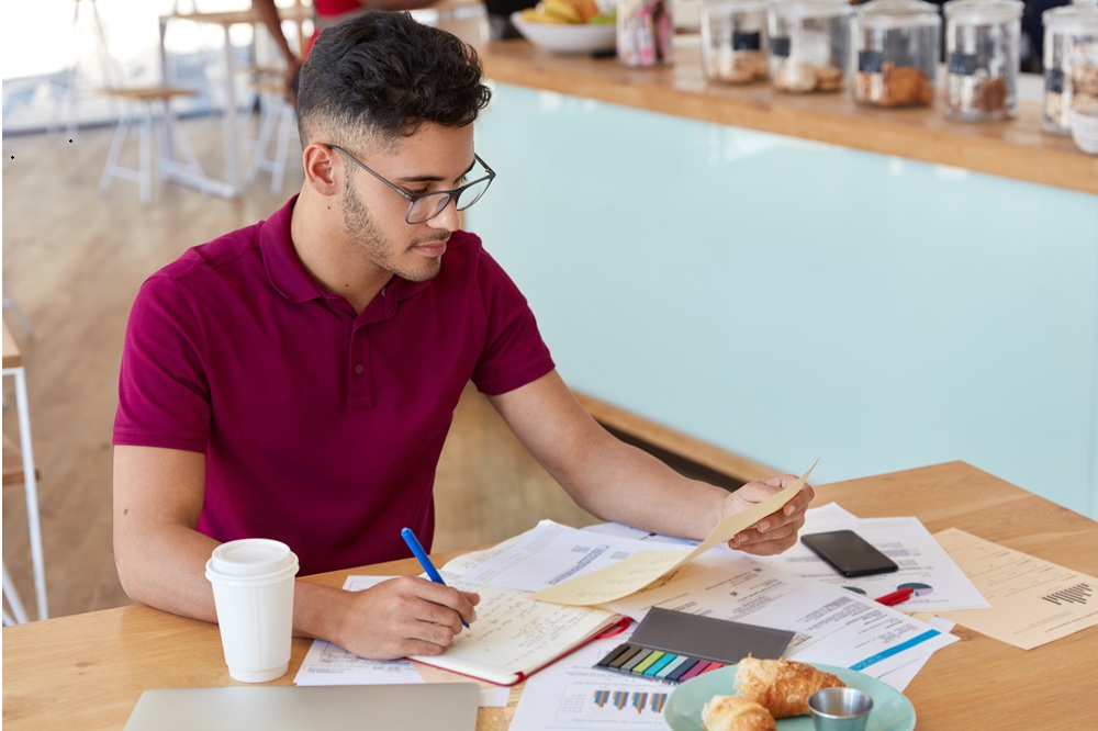 A small business owner doing accounting.