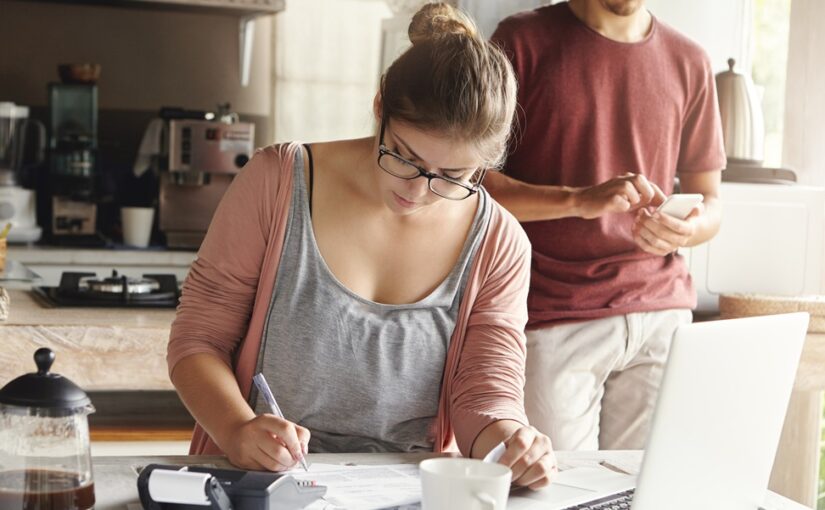 A small business owner doing her taxes.