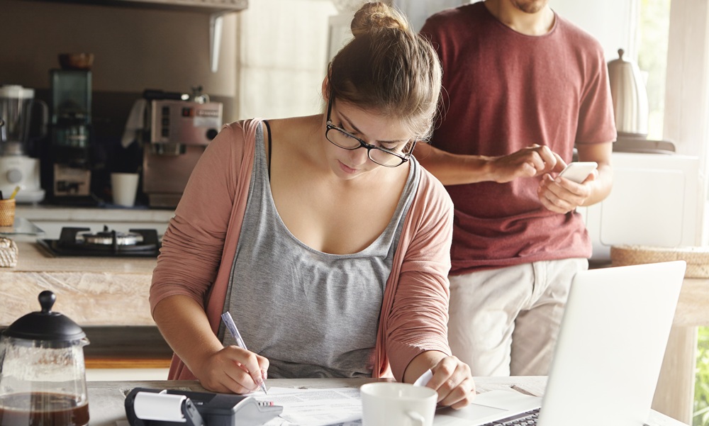 A small business owner doing her taxes.